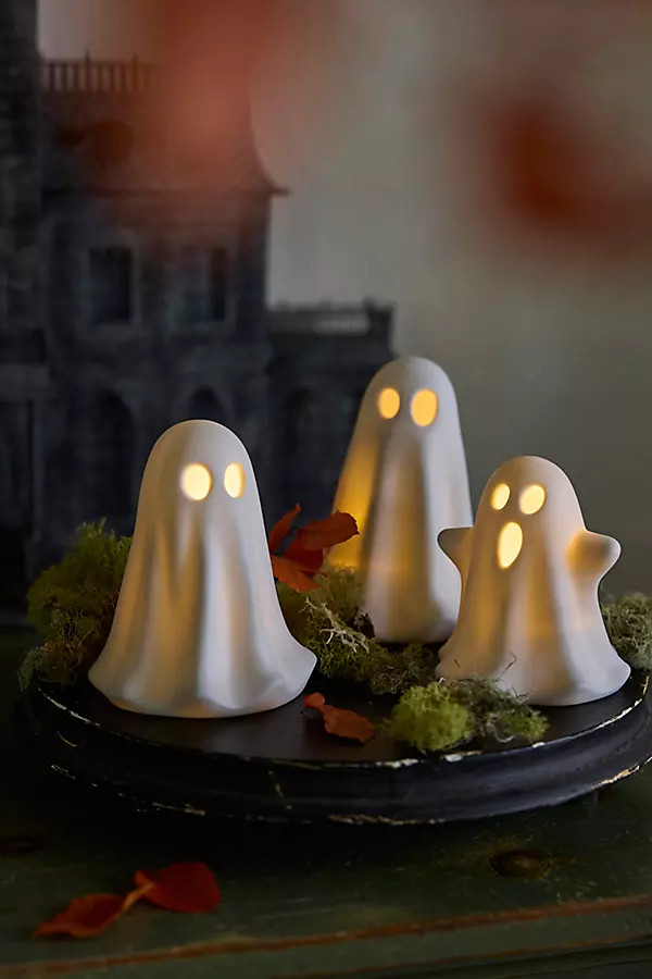 Ceramic LED Glowing Ghosts, Set of 3 in White at Terrain | Terrain