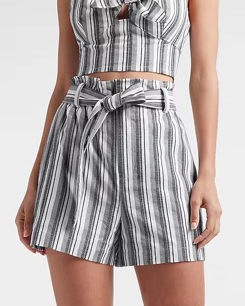 High Waisted Belted Striped Shorts | Express