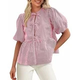 PRETTYGARDEN Women's Summer Tie Front Striped Shirt Trendy Cute Babydoll Tops Fashion Peplum Puff... | Walmart (US)