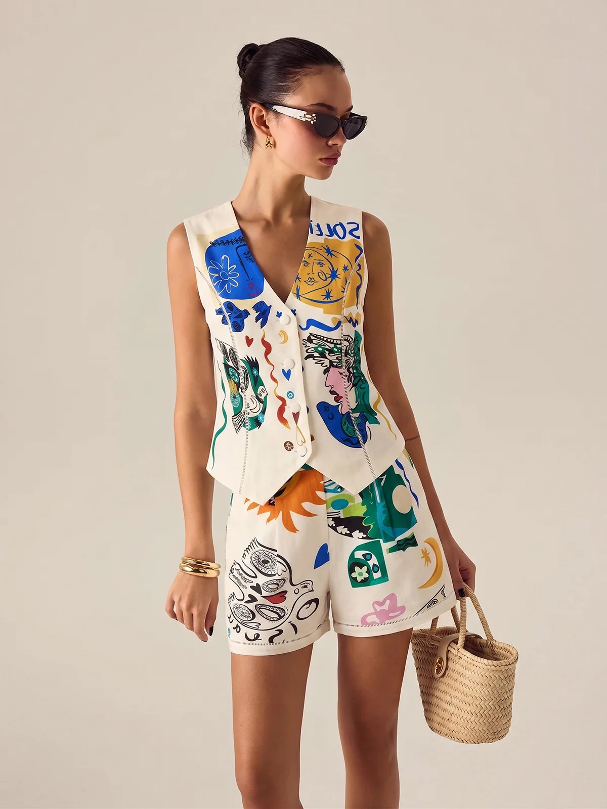 Abstract Art Print Vest & Shorts Set | Commense
