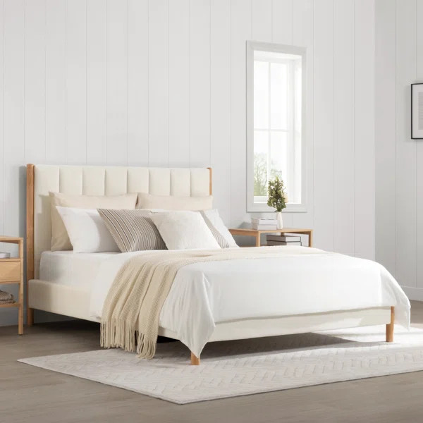 Rezana Solid Wood Boucle Upholstered Headboard Bed Frame | Wayfair North America