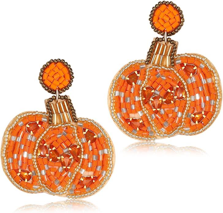 Halloween Earrings for Women Cute Pumpkin Ghost Beaded Dangle Earrings Statement Spooky Skull Wit... | Amazon (US)