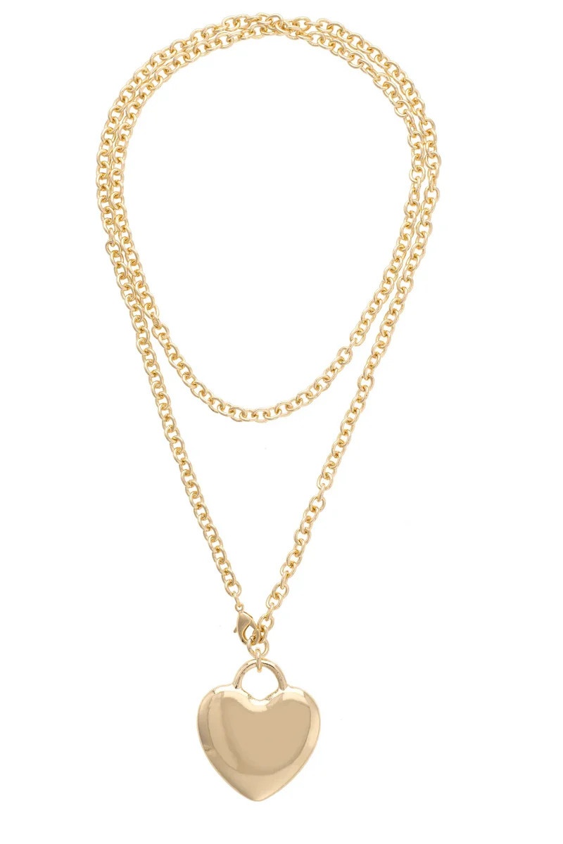 Hendrick Puffy Heart Convertible Necklace in Shiny Gold | CANVAS