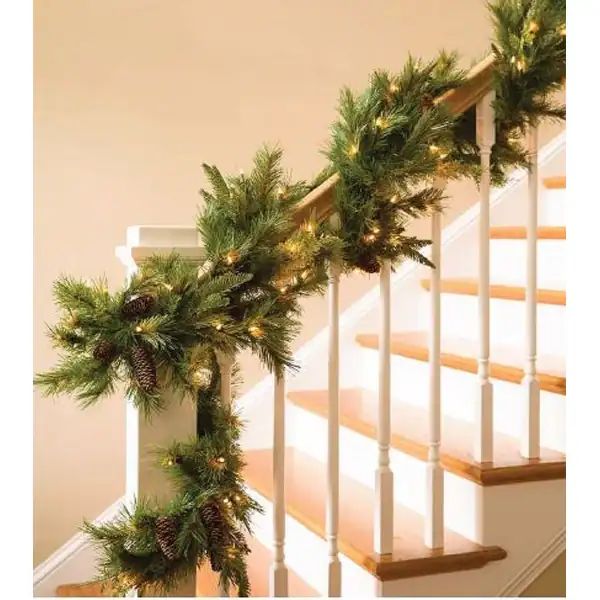 9' Mixed Mountain Cypress Garland with Incandescent Clear Lights Plug | Bed Bath & Beyond