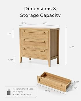Modern 3 Drawer Dresser for Bedroom, Chest of Drawers with Golden Handles, Wood Tall Nightstand, ... | Amazon (US)