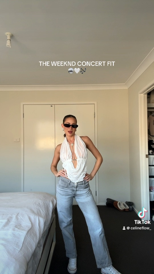 The Weeknd Concert fit! Wearing a white laser cut top with grey jeans and white converses 🤍🪩

#LTKspring #LTKaustralia #LTKsummer