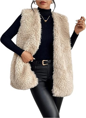 Verdusa Women's Fuzzy Faux Fur Sleeveless Vest Teddy Coats Open Front Plush Waistcoat Outerwear | Amazon (US)
