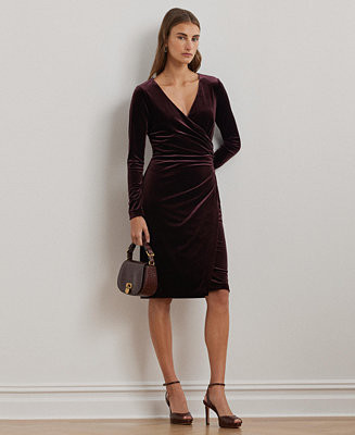 Women's Stretch Velvet Surplice Dress | Macy's