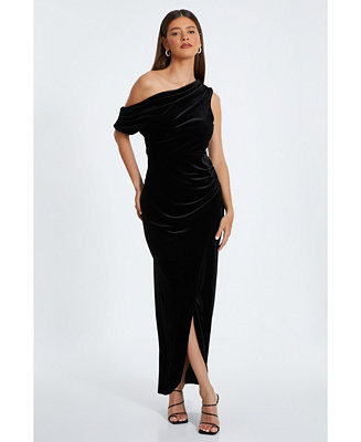 QUIZ Women's Velvet Asymmetric Maxi Dress - Macy's | Macy's