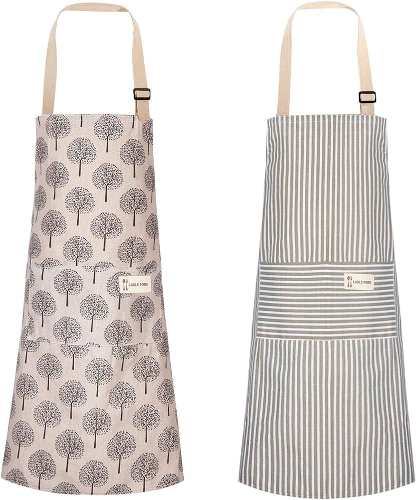 2 Pieces Linen Cooking Apron Adjustable Kitchen Apron Soft Chef Apron with Pocket for Women and M... | Amazon (US)