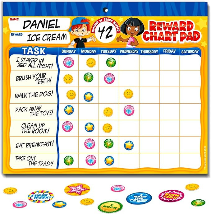 Behavior Reward Chart System - Pad with 26 Chore Charts for Kids, 2800 Stickers to Motivate Respo... | Amazon (US)