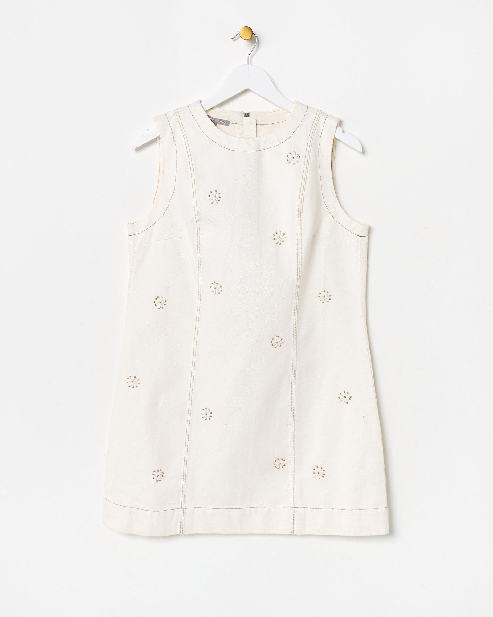 Ecru Cream Beaded Flower Denim Mini Dress | Oliver Bonas | Oliver Bonas (Global)
