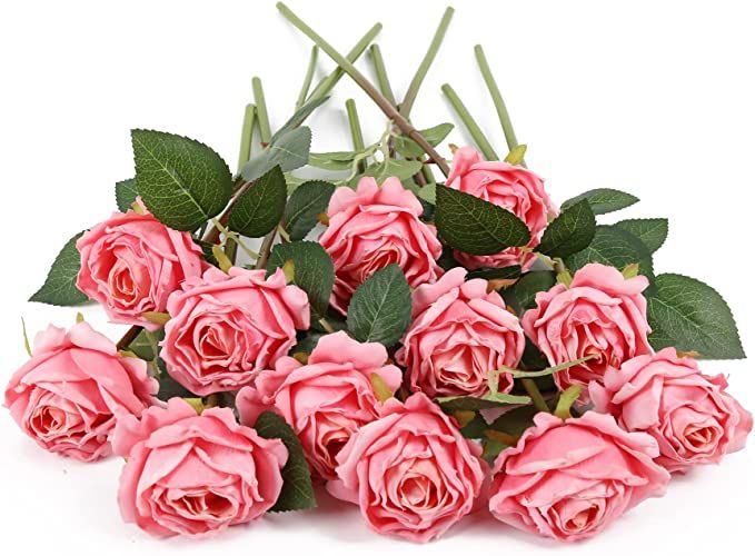 IPOPU Pink Roses Artificial Flowers 12PCS Pink Fake Roses Dried Silk Flowers with Single Stems Fa... | Amazon (US)