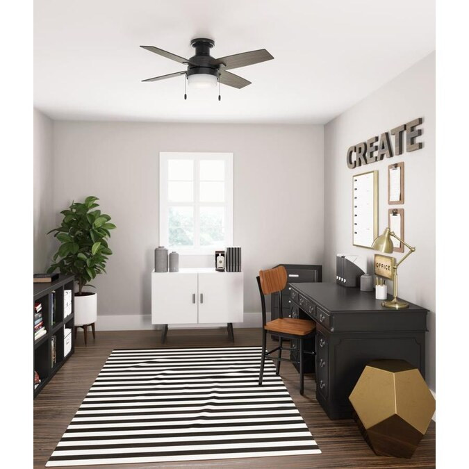 Hunter Port Haven LED 44-in Matte Black LED Indoor/Outdoor Flush Mount Ceiling Fan (4-Blade) Lowe... | Lowe's
