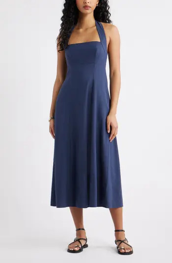 Open Edit Linen Blend Halter Midi Dress | Nordstrom | Nordstrom