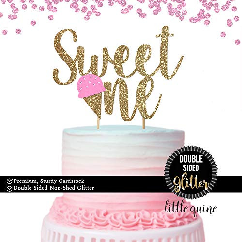 1 pc Sweet One ice cream DOUBLE SIDED Gold Glitter Cake Topper for Birthday Baby Toddler girl boy... | Amazon (US)