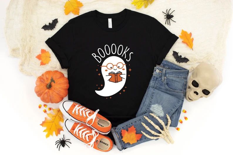 Read the full title
    Booooks Shirt, Ghost Books, Halloween Teacher T-Shirt, Halloween Reading ... | Etsy (US)