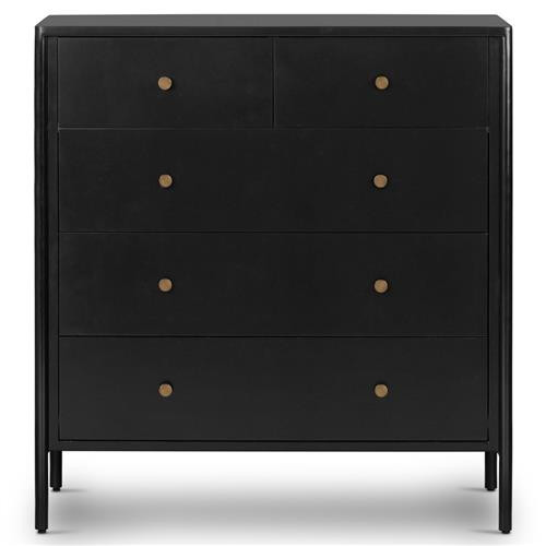 Sutton Industrial Loft Black Iron Bronze Hardware 5 Drawer Dresser | Kathy Kuo Home