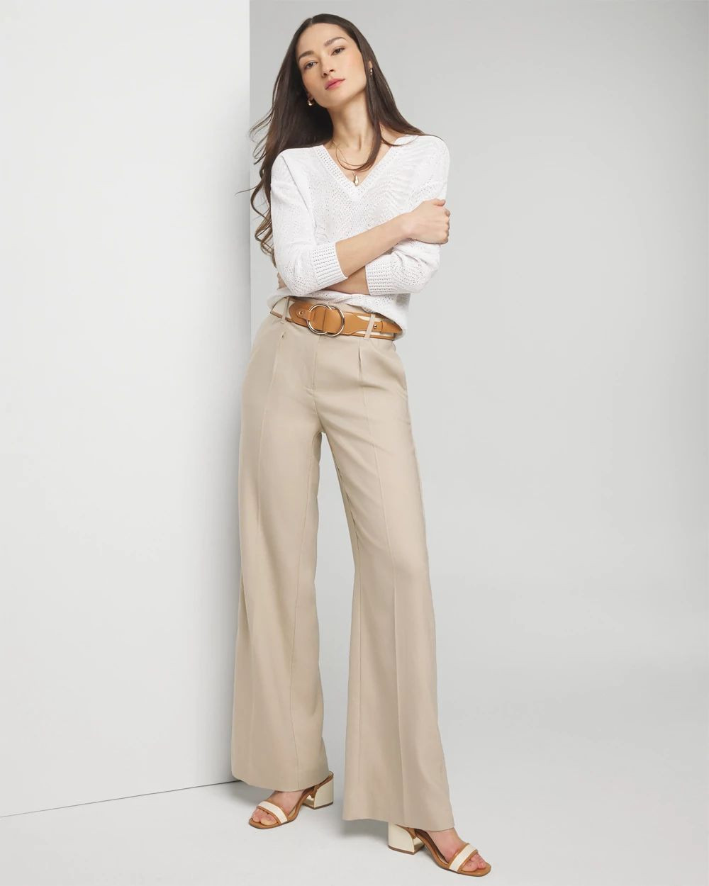 Pointelle Palms V-Neck Sweater | White House Black Market