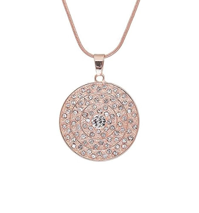 MOLOCH Long Pendant Necklace for Women Girls Charm Cubic Zirconia Disk Circle Necklaces Statement Je | Amazon (US)