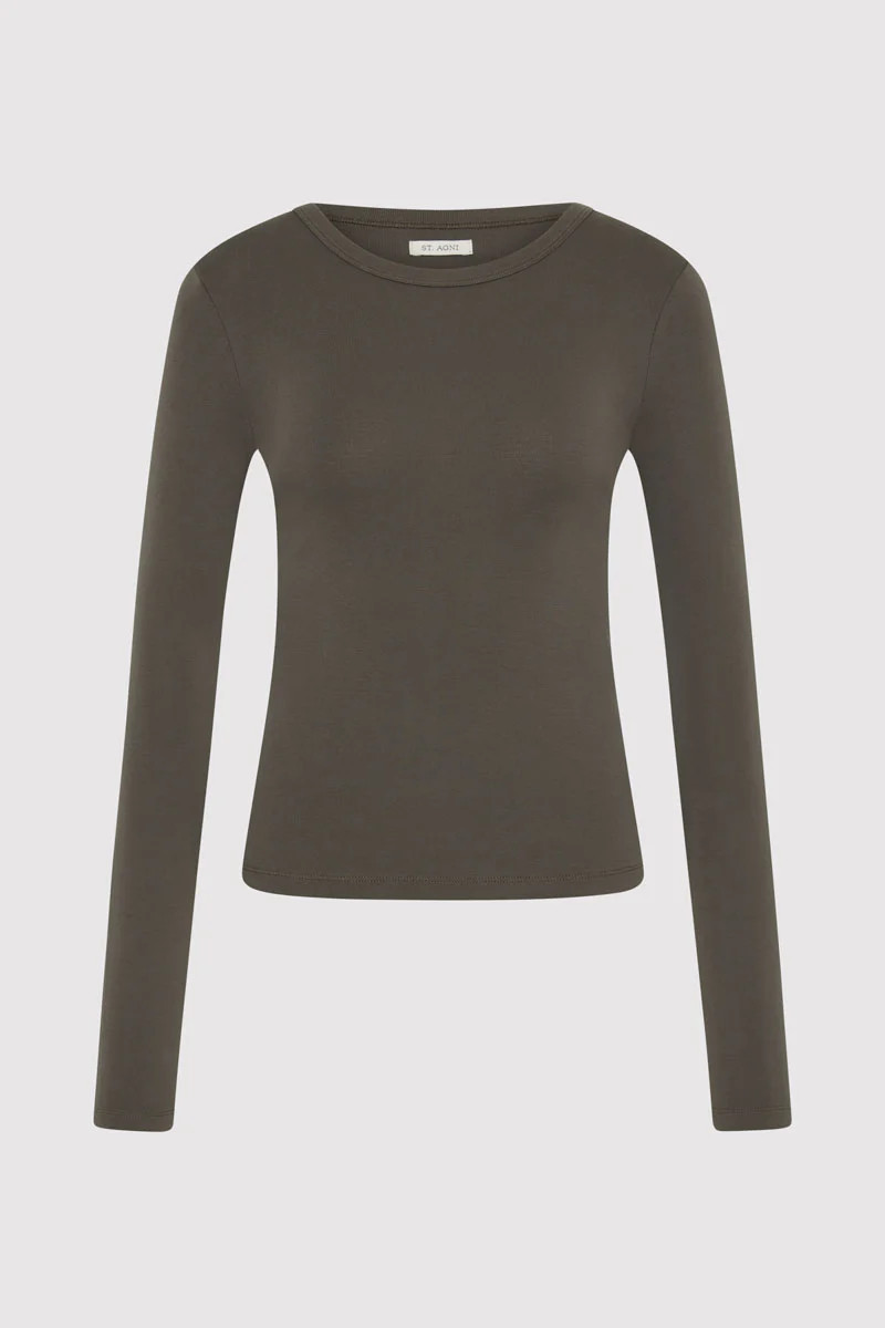 Organic Cotton Long Sleeve Top - Khaki | St. Agni (US, UK, EU)