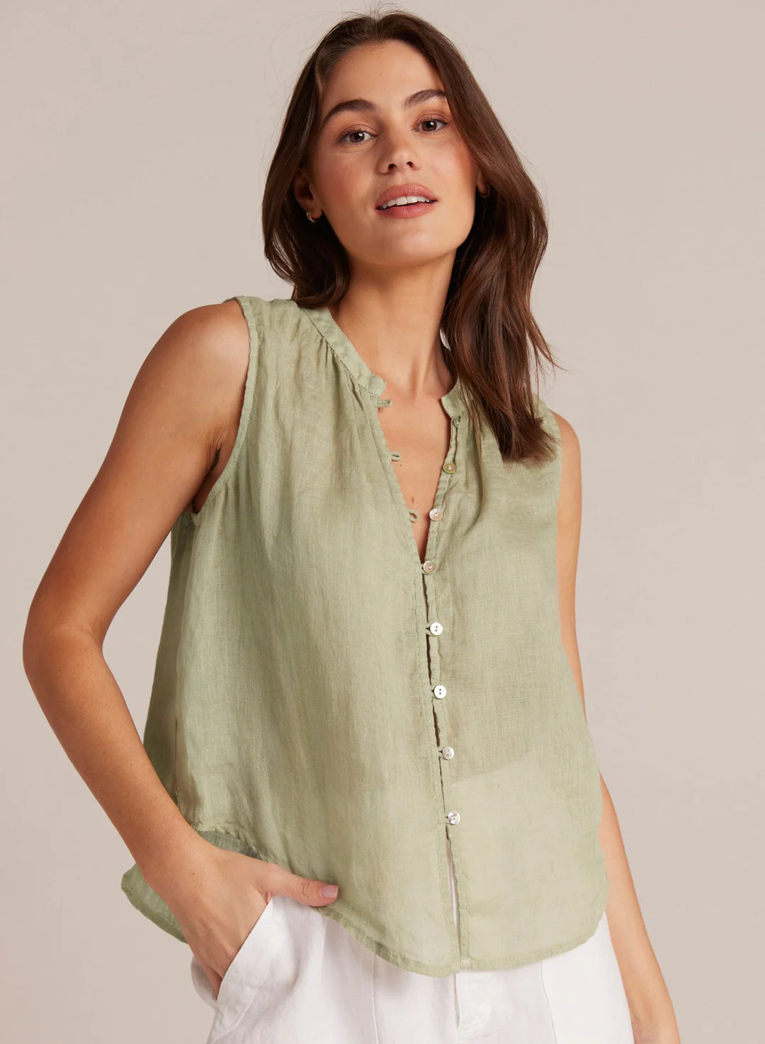 Sleeveless Shirred Shoulder Blouse - Pale Palm | Bella Dahl