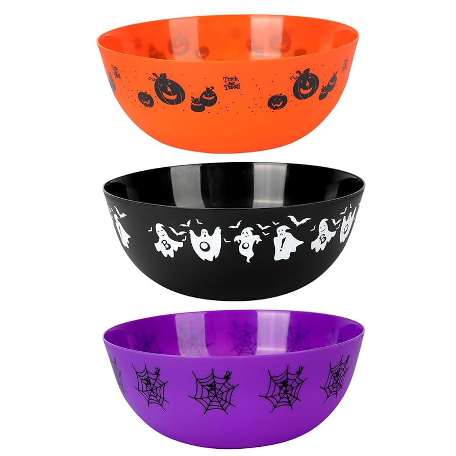 3 Pieces Halloween Plastic Trick Treat Candy Bowls Large Reusable halloween serving bowl Hallowee... | Amazon (US)