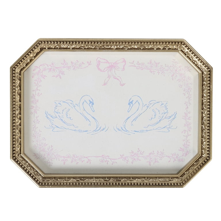 Mainstays Gold Frames Canvas 7.56"x5.59" Art with  Blue Swan and Pink Floral | Walmart (US)