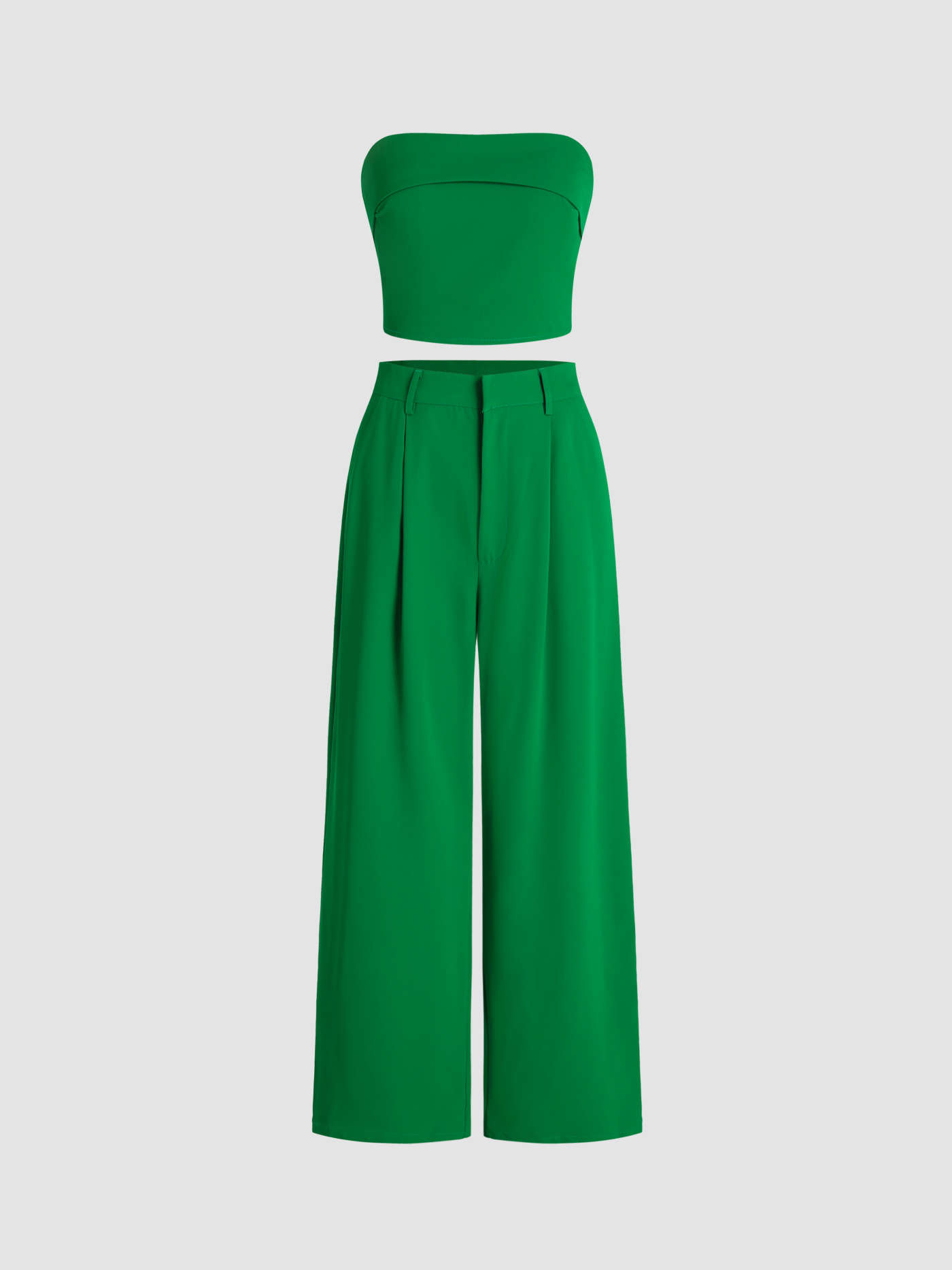 Solid Shirred Tube Top & High Waist Pants Set | Cider