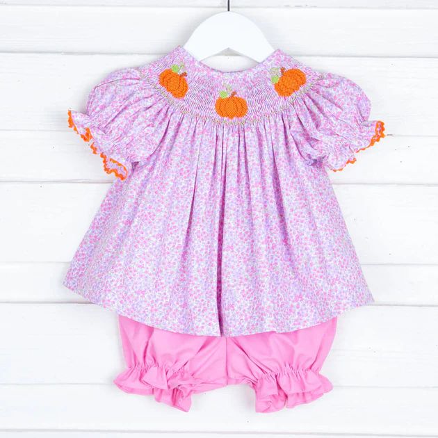 Pink Floral Pumpkin Smocked Bloomer Set | Classic Whimsy