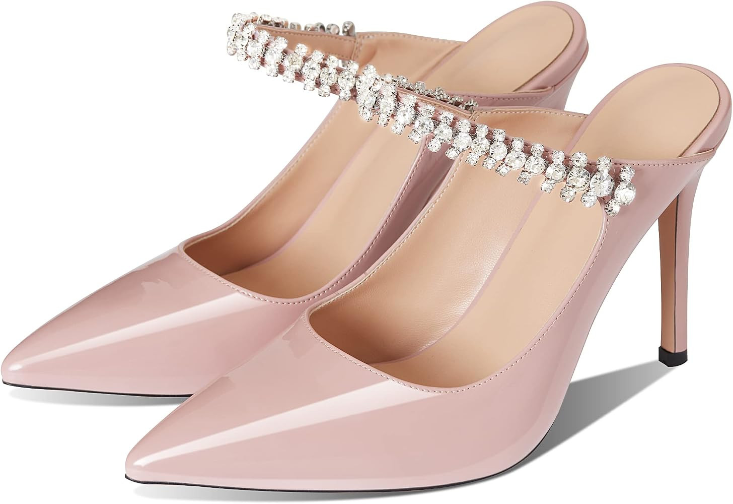 AMINUGAL Womens Rhinestones Strap Heeled Sandals Ankle Strap Pointed Toe Stiletto High Heels Fash... | Amazon (US)