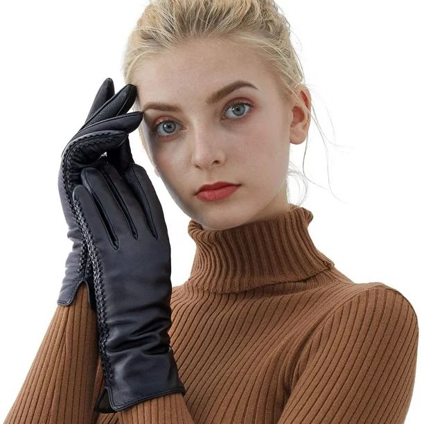 Sheepskin Leather Gloves For Women, Winter Warm Cashmere Lining Touchscreen Texting Driving Motor... | Walmart (US)