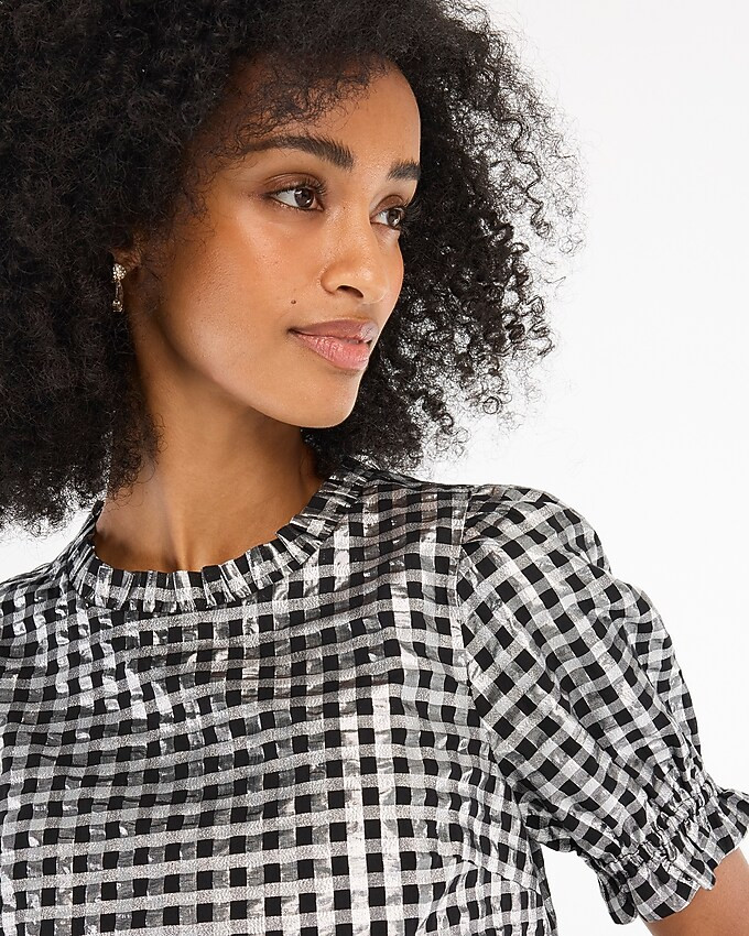 Shiny gingham puff-sleeve top | J.Crew Factory