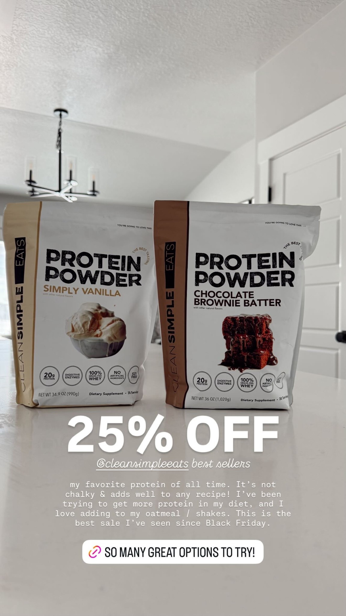 25% OFF  my favorite protein of all time. It’s not chalky & adds well to any recipe! I’ve been trying to get more protein in my diet, and I love adding to my oatmeal / shakes. This is the best sale I’ve seen since Black Friday.  @cleansimpleeats best sellers