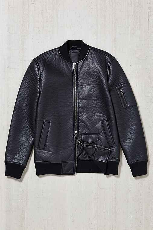 KR3W Burnett Faux-Leather Bomber Jacket,BLACK,S | Urban Outfitters US