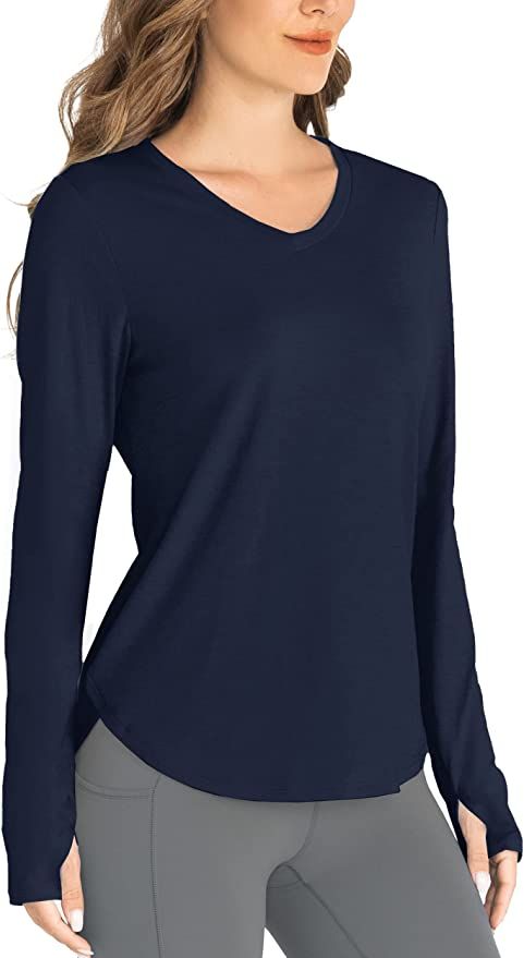 Hiverlay Long Sleeve Workout Shirts for Women V Neck Athletic Shirts with Thumbhole Running Loose... | Amazon (US)