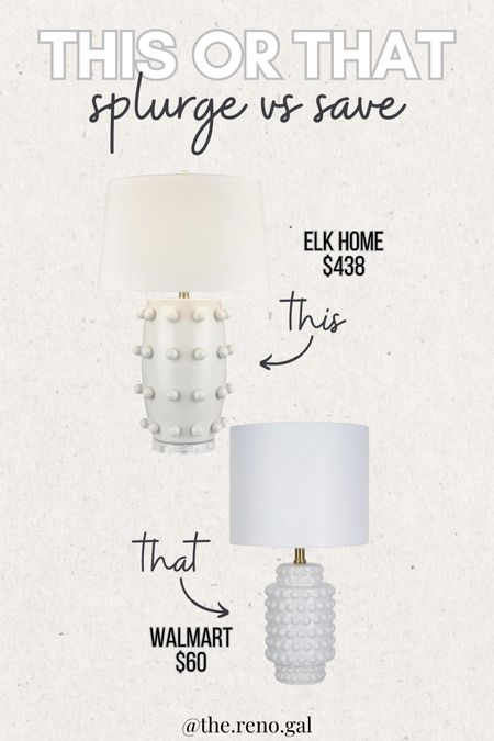 This or that dupe finds! This or that splurge finds! Look for less. ELK Home dupe find. 

White table lamp, white lamp, white nob lamp, white hobnob lamp

#founditatwalmart #walmartfinds #walmarthome