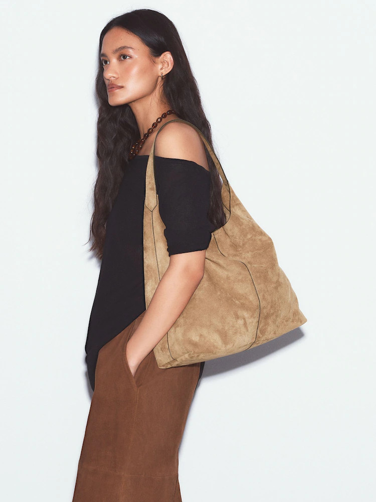 Camel Faux Suede Slouchy Shoulder Bag | Next US