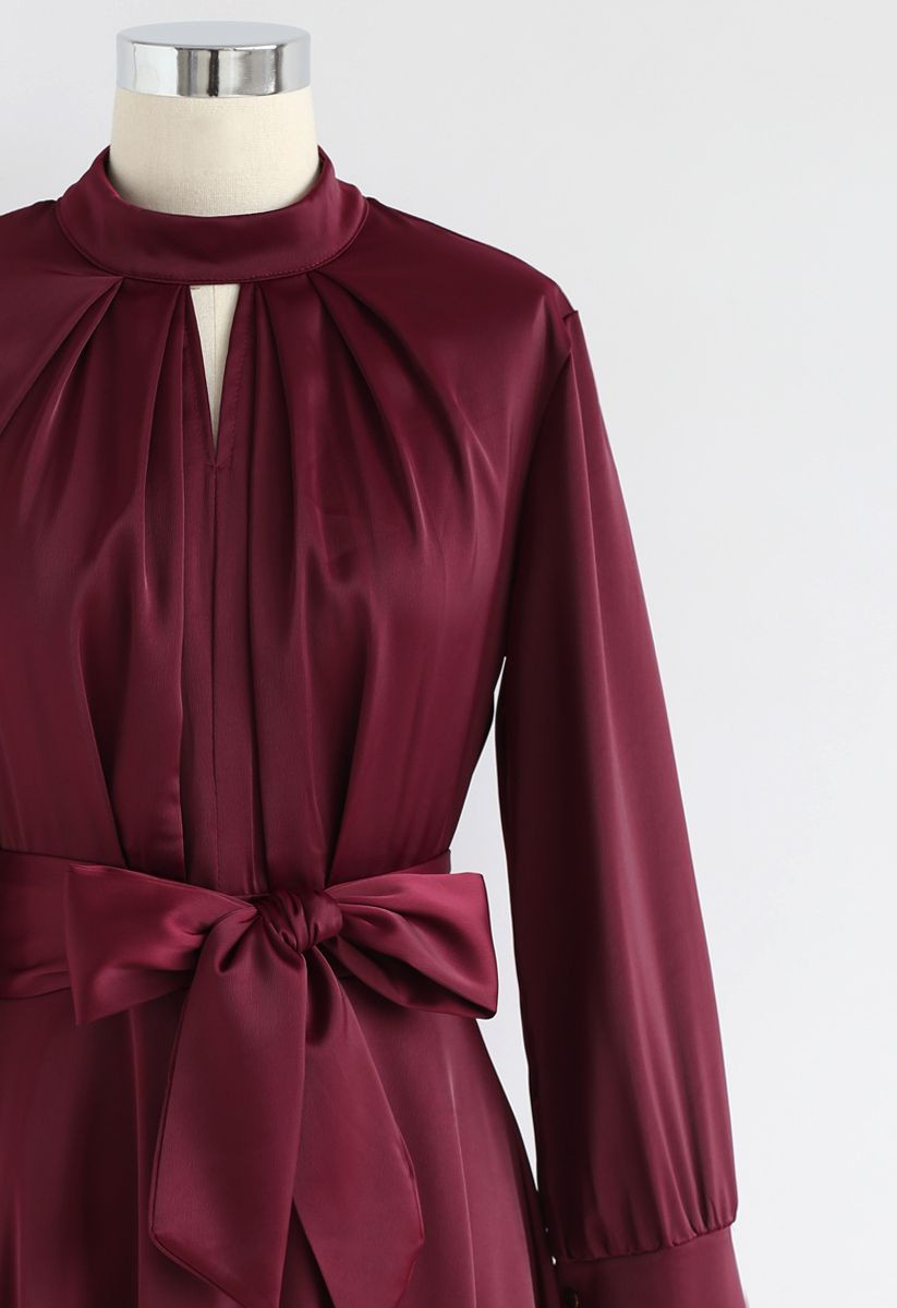 Grab the Spotlight Bowknot Satin Dress in Wine | Chicwish