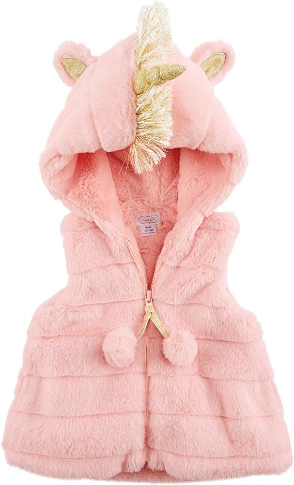 Kids Girls Kid Pink Faux Fur Plush Vest with Unicorn Themed Hood | Amazon (US)