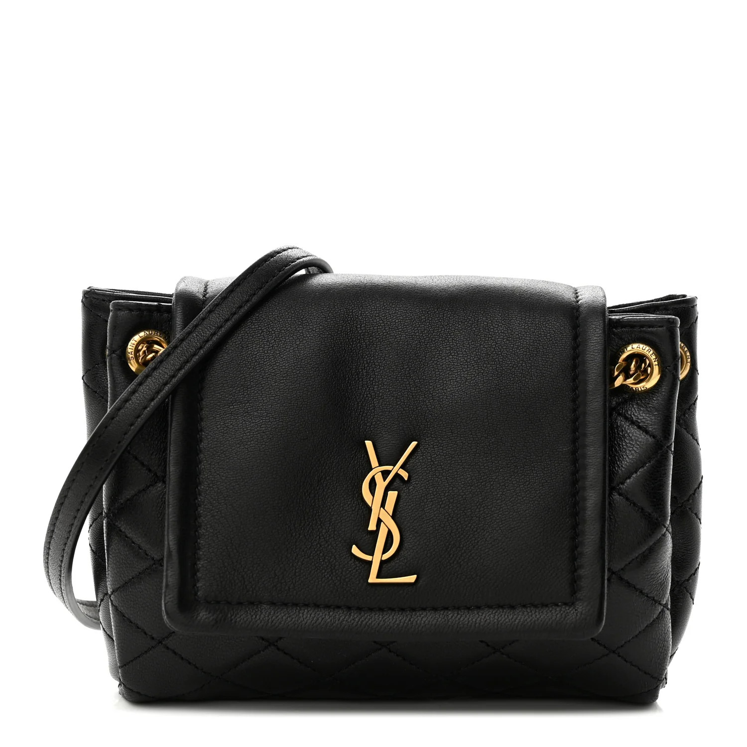 Saint Laurent Lambskin Quilted Monogram Mini Nolita Black | FASHIONPHILE (US)