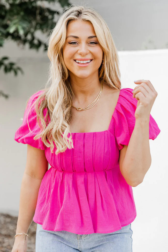 Simple Request Pink Lace Up Back Detail Blouse | Pink Lily