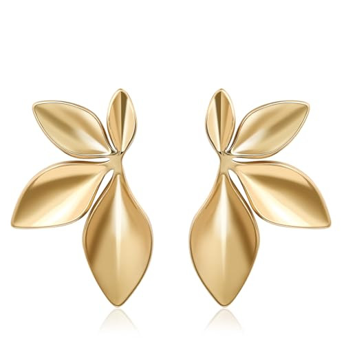 Gold Leaf Stud Earrings Medium Leaf Drop Dangle Earrings for Women Hypoallergenic Plant Earrings ... | Amazon (US)