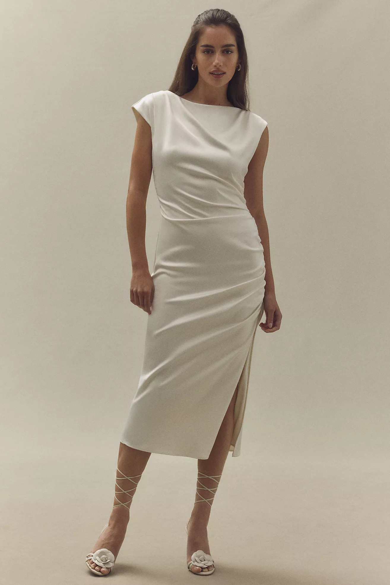 BHLDN Francesca High-Neck Stretch Satin Midi Dress | Anthropologie (US)