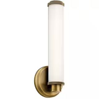 KICHLER Indeco 16-Watt Natural Brass Integrated LED Wall Sconce with Satin Etched White Glass Sha... | The Home Depot