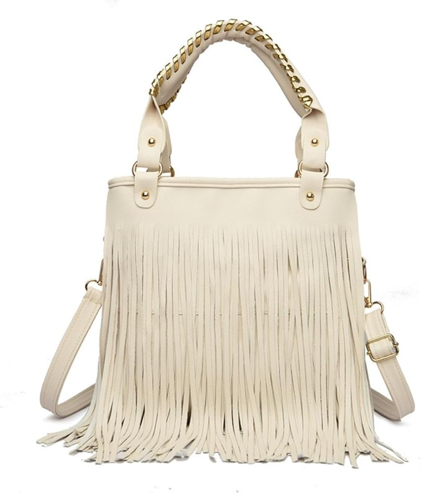 IAMUHI Casual Rivets Fringed Shoulder Handbag for Women,Soft Vegan Leather Hippie Crossbody Purse... | Amazon (US)