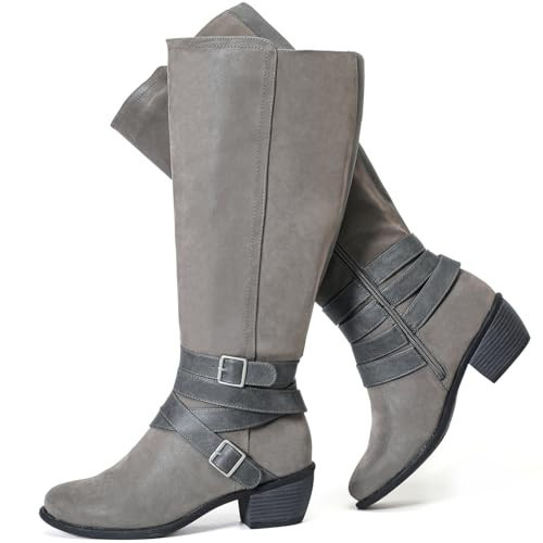 Luoika Women's Extra Wide Calf Knee High Boots, Wide Width Winter Tall Boots.Grey,210401,9.5XW | Amazon (US)