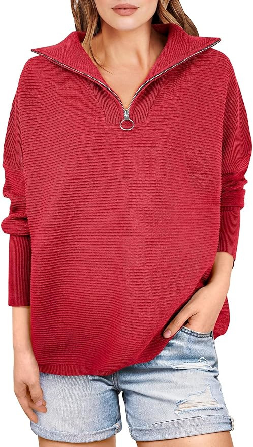 ANRABESS Women Quarter Zip Oversized Casual Loose Rib Knit Cozy Pullover Sweaters Top 2025 Fall F... | Amazon (US)