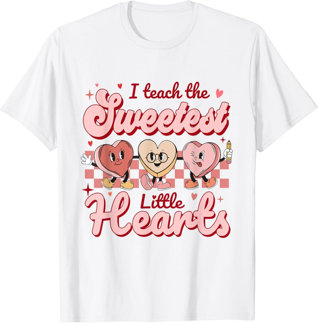 I Teach The Sweetest Hearts Retro Teacher Valentines Day T-Shirt | Amazon (US)