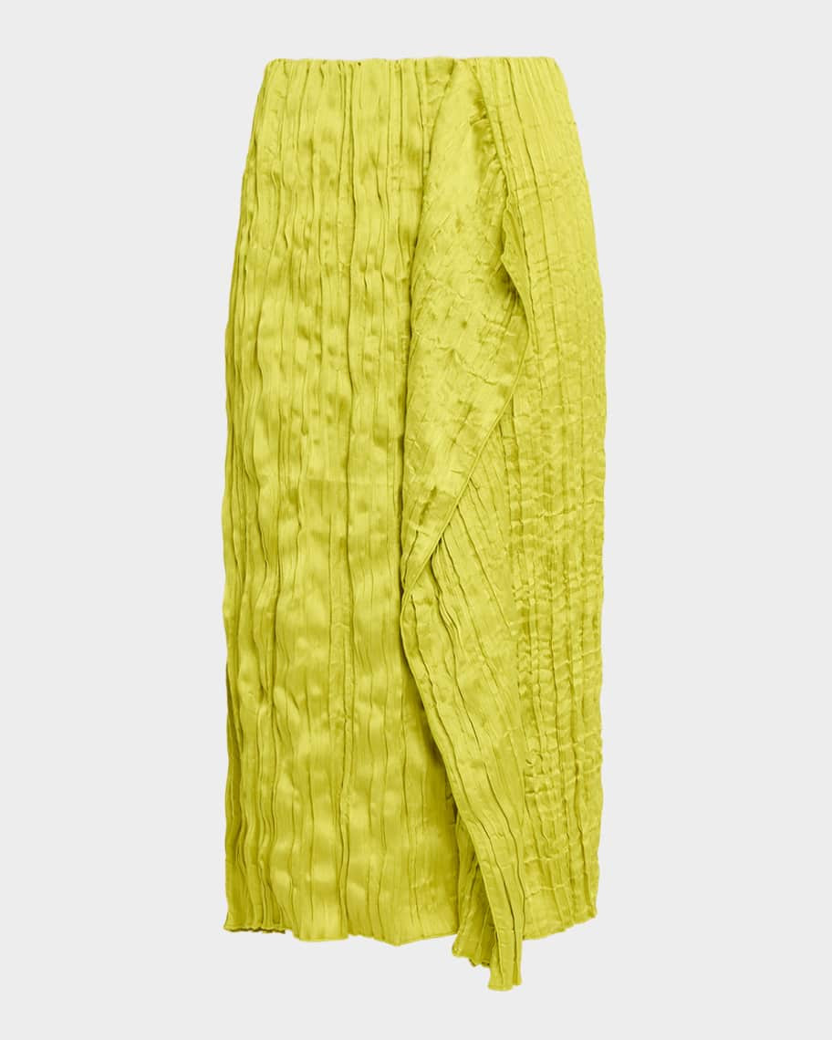 Mai Draped Plisse Midi Skirt | Neiman Marcus